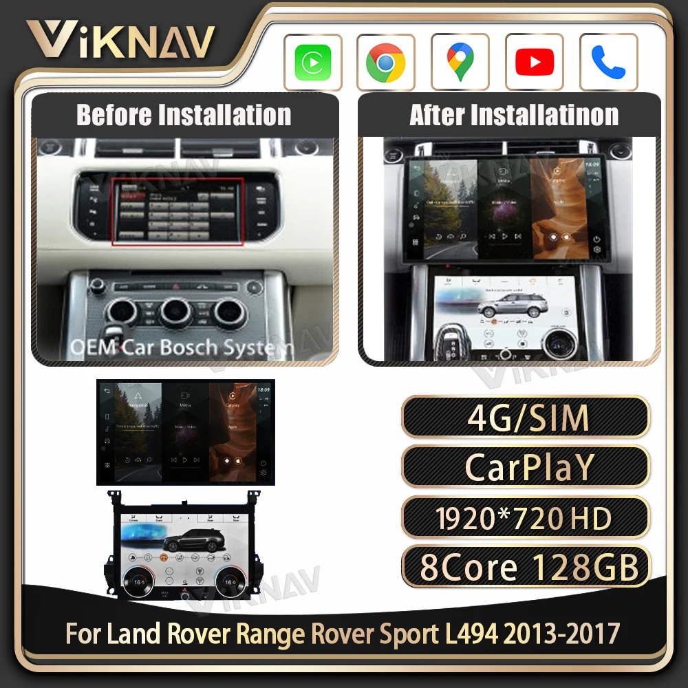 Viknav 13.3inch Car Radio AC Panel For Land Range Rover Sport L494 2013-2017 Wireless Carplay Auto Stereo GPS Navigation player