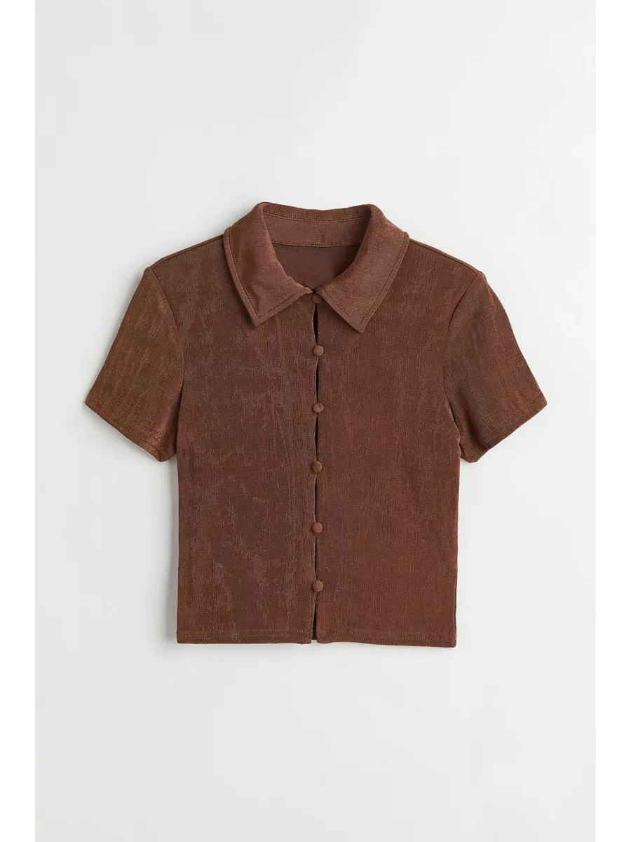 

Женский однобортный Топ в стиле ретро, элегантный повседневный короткий однотонный топ в рубчик с коротким рукавом и воротником, лето 2024