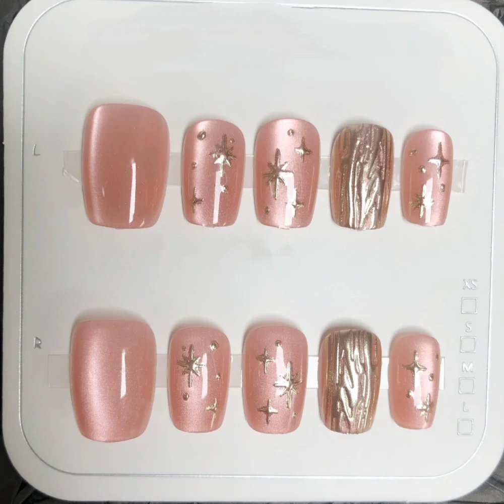 10 pièces oeil de chat rouge fait à la main faux ongles Art avec fleur paillettes conception courte Ballet presse sur ongles conseils portable faux ongles