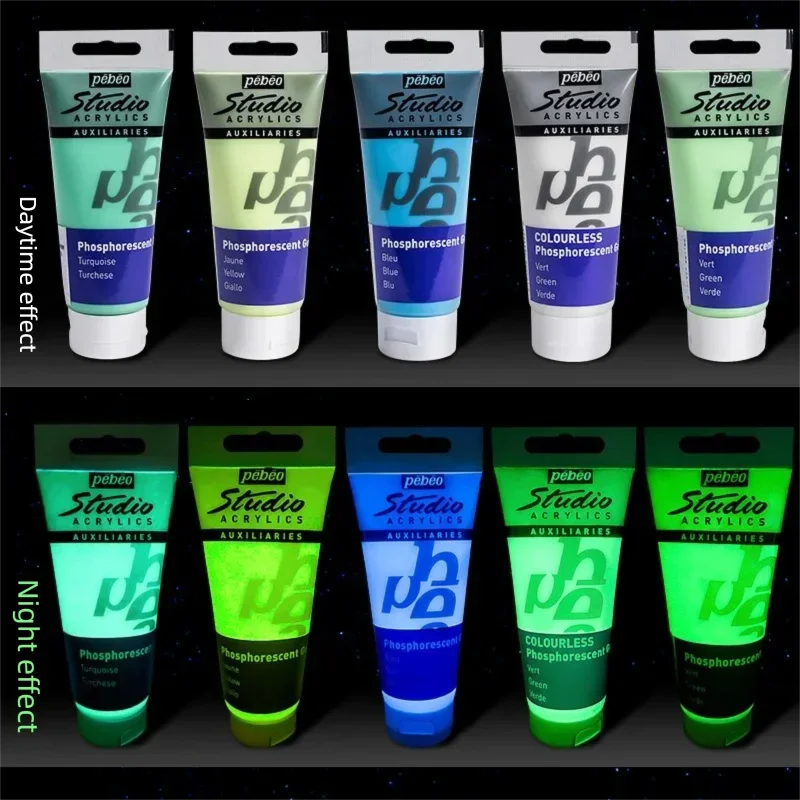 Pebeo Glow in the Dark Paint 100ml Acrylic Paint for Decoration Art Painting Canvas Rock Wood Fluorescent Pigment Art Supplies