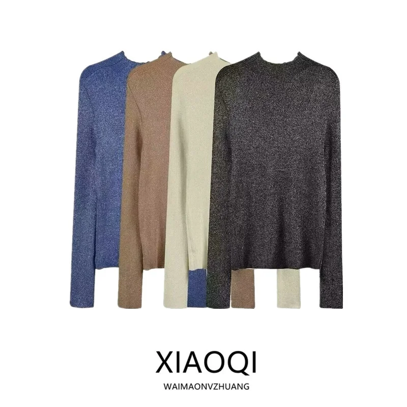 Осень-зима 2024, новый женский длинный вязаный топ све для поездок на работу, облегающий базовый слой с высоким воротником, моющийся