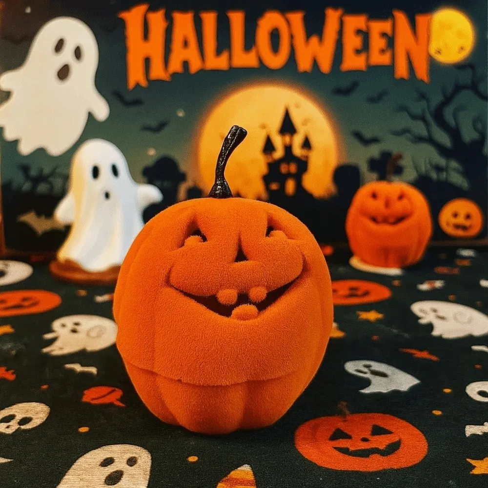 

Wedding Halloween Jewelry Box Storage Anti-collision Pumpkin Rings Box Mini Orange Flannel Jewelry Organizer Gifts
