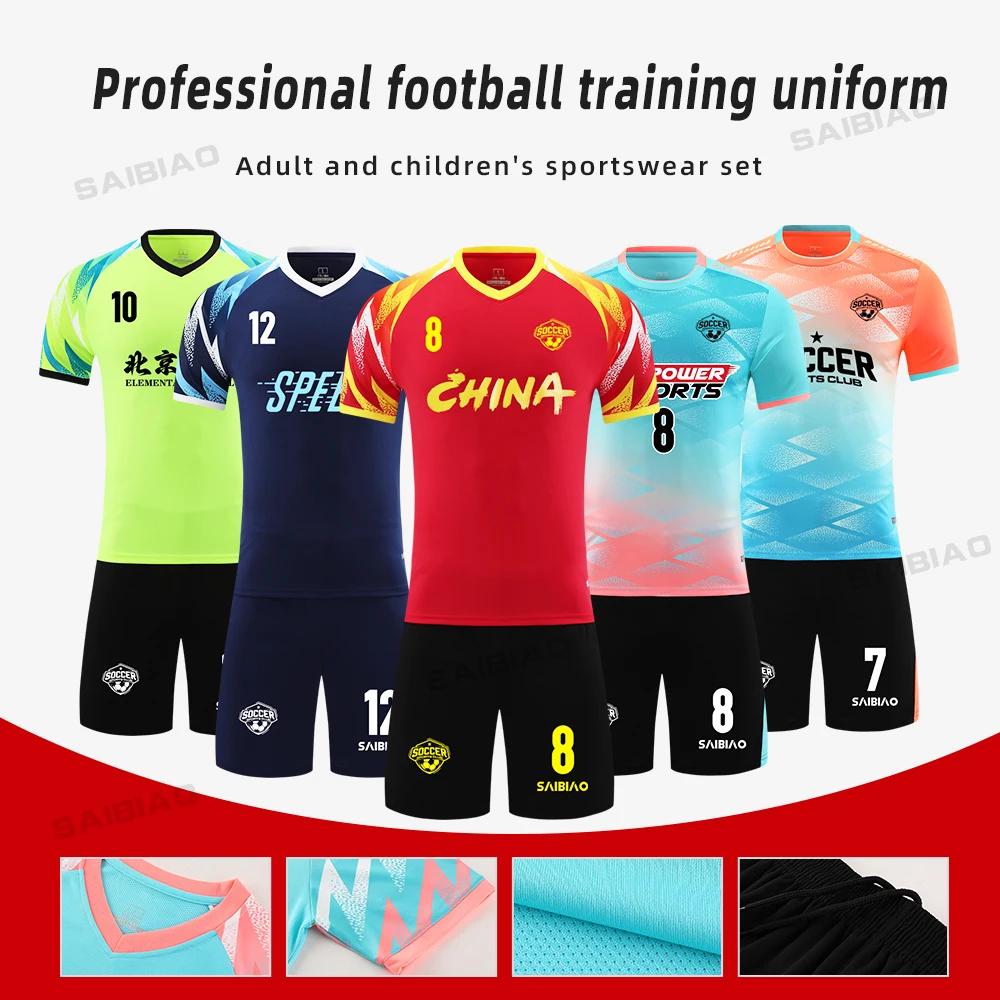 Adult Kids Football Jerseys Sets Men Boys Soccer Kit Sport Clothes Football Uniforms Unisex Futsal Sportswear Training Tracksuit