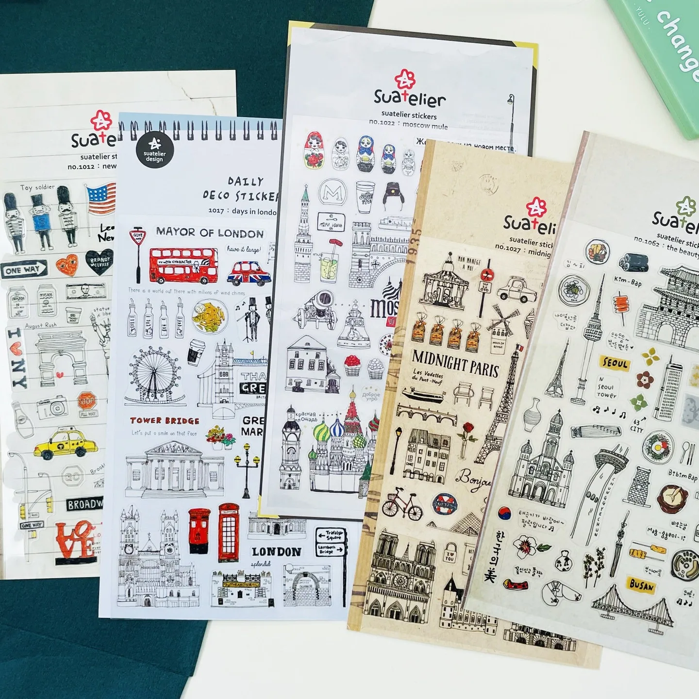 Pegatinas de Papelería Coreanas Suatelier con Temática de Ciudades y Países Famosos como Tokio, París, Nueva York e Italia para Decoración de Agendas y Diarios