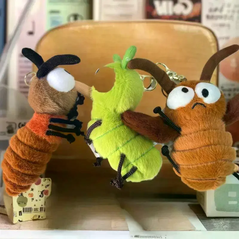 Porte-clés en peluche, dessin animé mignon, insectes créatifs, moustiques, chenilles, cafards, pendentif de poupée, sac à dos Kawaii, décoration d'ornement