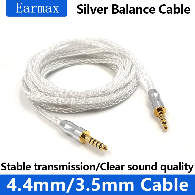 For SONY MDR-1A 1AM2 950BT 1000X XM3 AR3 SR5 MSR7 Earphone Replaceable 8 Strand Bold Pure Silver 4.4mm to 3.5mm Balanced Cable