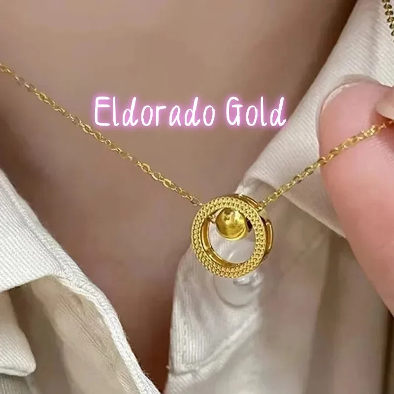 Eldorado Gold  Eldorado Gold  Eldorado Eldorado Luxury 24K 9999 Pure Real Gold Cat's Eye Transfer Beads Women's Necklace For Gir