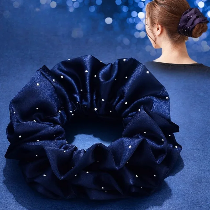 

Black Large Hair Band Women's Rhinestones Shining Disc Hair Headband Ponytail Rubber Band Elegant Headgear with Hair Rope
