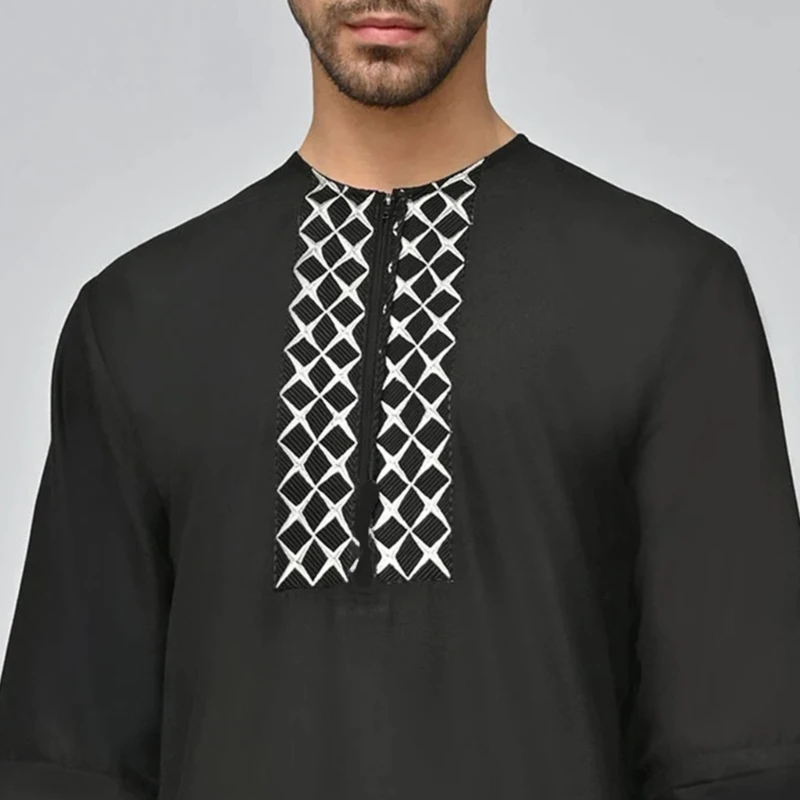 

Man Kaftan Robe Muslims Long Shirt Thobe Robe Muslims Kaftan Loose Casual Middle Sleeve Thobe Robe