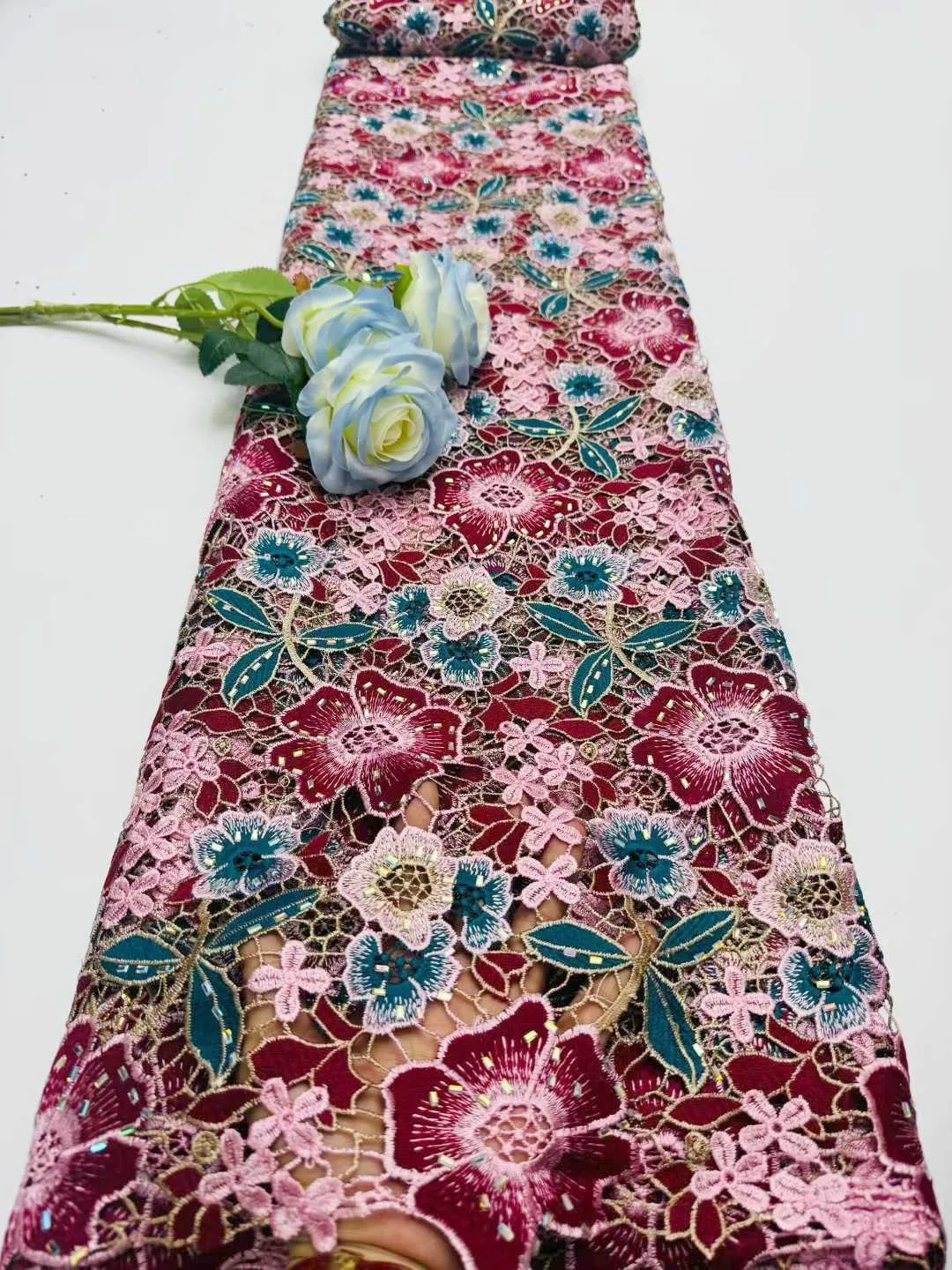 

5Yards Latest Nigerian Guipure Cord Lace Fabric 2026 Water Soluble Embroidery African Wedding Party Dress Fabric