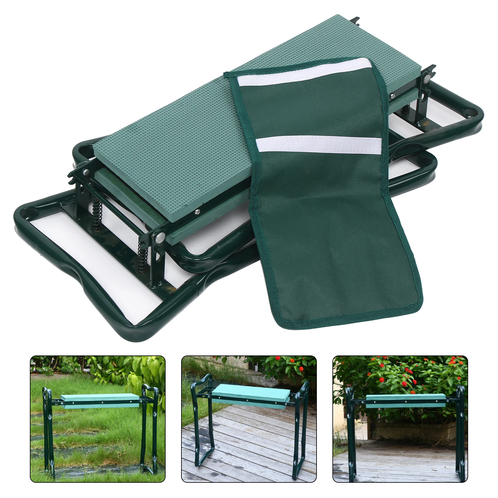 Folding Garden Kneeler Bench Heavy Duty Bench Stool Soft EVA Pad With Stool Pouch Tool Bag(Green)