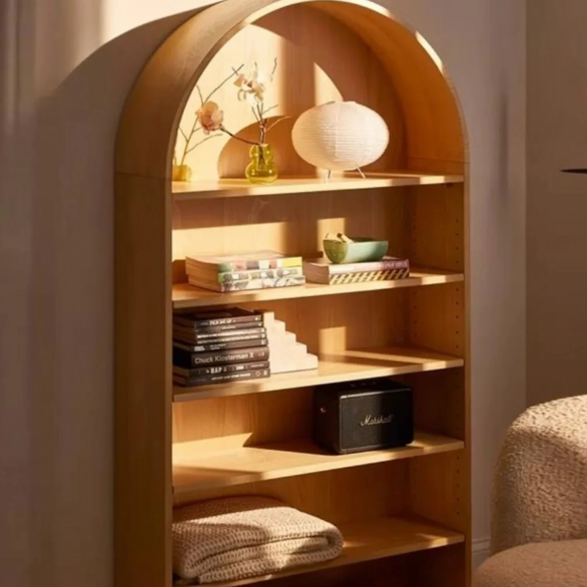 American arched bookshelf French retro solid wood side cabinet decoration Nordic solid wood storage cabinet simple modern locker