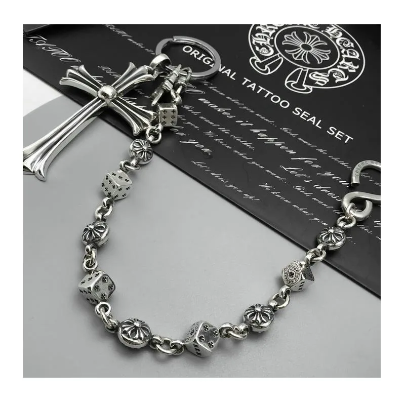 

Thai Silver Tide Xuan Cross Flower Ball Dice Buckle Bag Chain Tide Personality Cross Thai Silver Trouser Chain Bag Hanging Chain