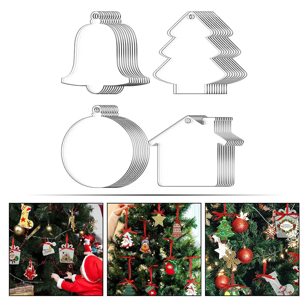 

40Set Acrylic Christmas Tree Ornament Blanks Transparent Hanging DIY Clear Xmas Decorations Christmas Party Favors