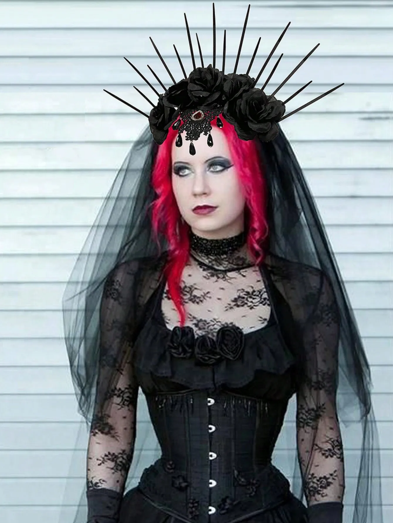 1pc Dress up Headcloth Hair Hoop Gothic Crown Mesh Black Rose Retro European and American Dress Gothic Tie Bridal Headcloth Hair