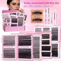 Kit de pestañas individuales DIY, grupos de pestañas de volumen, rizo D, extensión de pestañas naturales suaves con pinzas de unión y sellado, regalo de Festival