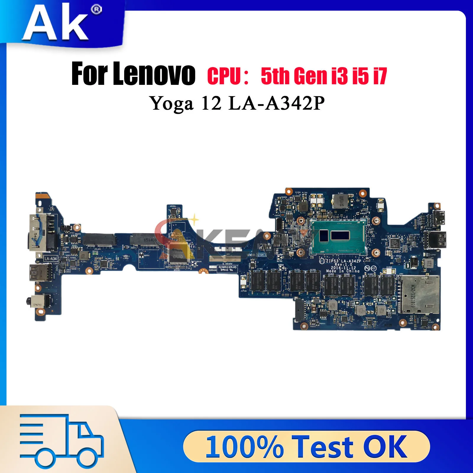 

LA-A342P For Lenovo Thinkpad Yoga 12 with i3 i5 i7 5th Gen 4GB 8GB RAM Laptop Motherboard 100% Tested OK