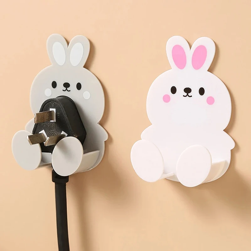 Cute Rabbit Plug Key Hook Kitchen Wall Hole Free Hook Soggiorno Phone Charging Rack Gancio Decorativo Multifunzionale