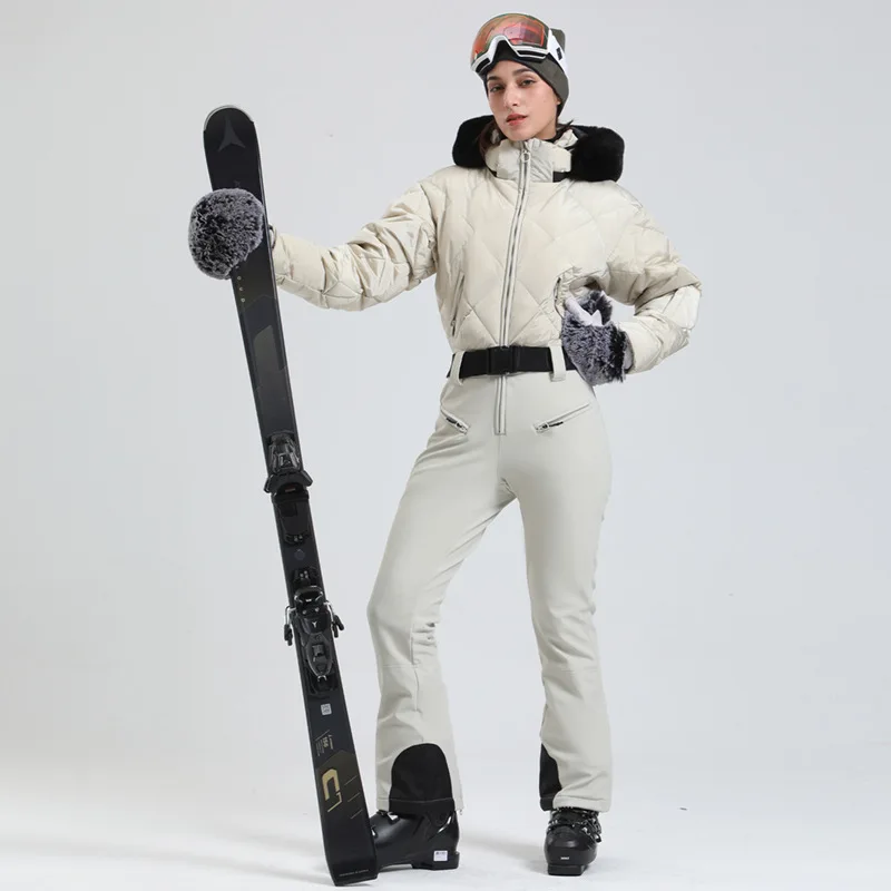 Gsou Snow Winter Women\'s Warm Down Snowsuit Outdoor Skiing Warm Waterproof Windproof Snowboard One-piece Suit Fashion Ski Suit
