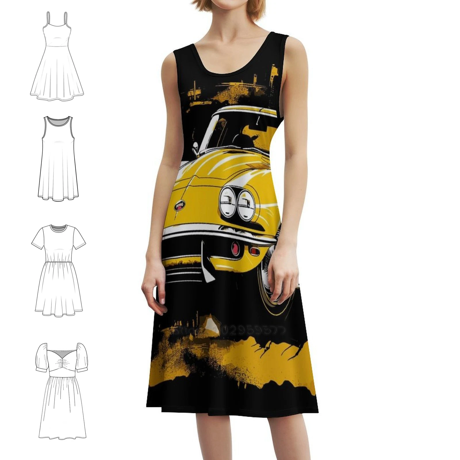 

Желтый корвет, классическое повседневное платье в корейском стиле для женщин, простые повседневные офисные женские платья, автомобильные автомобильные гоночные костюмы Chevy Corvette