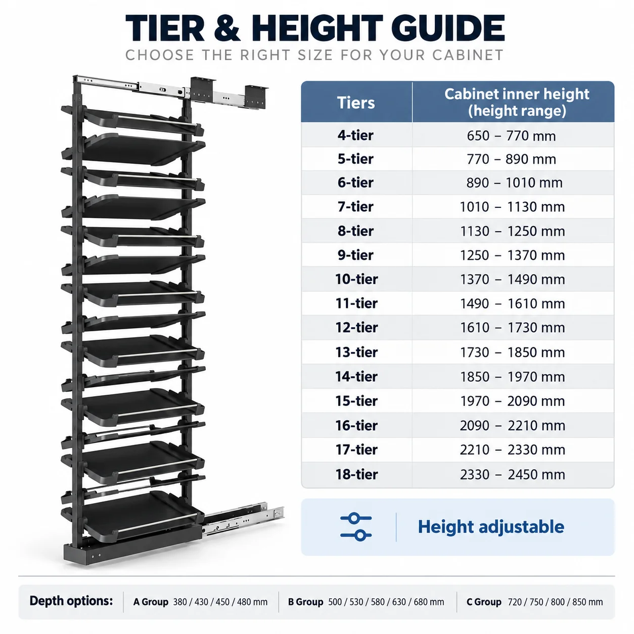 Pull Out Telescopic Shoe Rack, Multi-Tier Staggered Closet Organizer for Shallow or Deep Cabinets, Space Saving Storage