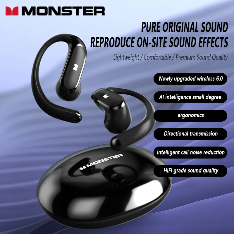 توفر سماعات الرأس بلوتوث المفتوحة MONSTER D01 جودة صوت HIFI وتقليل ضوضاء المكالمات ENC وعمر بطارية طويل الأمد لمدة 25 ساعة