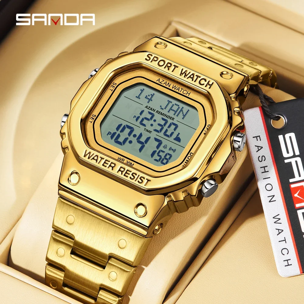 SANDA 2025 New 2172 2173 Fashion Men's Electronic Digital Watch Multi functional Waterproof LED Single Display Watch