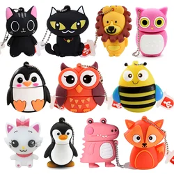 JASTER Cute Cartoon USB Stick 128GB Animal Penguin USB Flash Drive 64GB Cat Owl Pen Drive 32GB Lion 2.0 Memory Stick 16GB 8GB