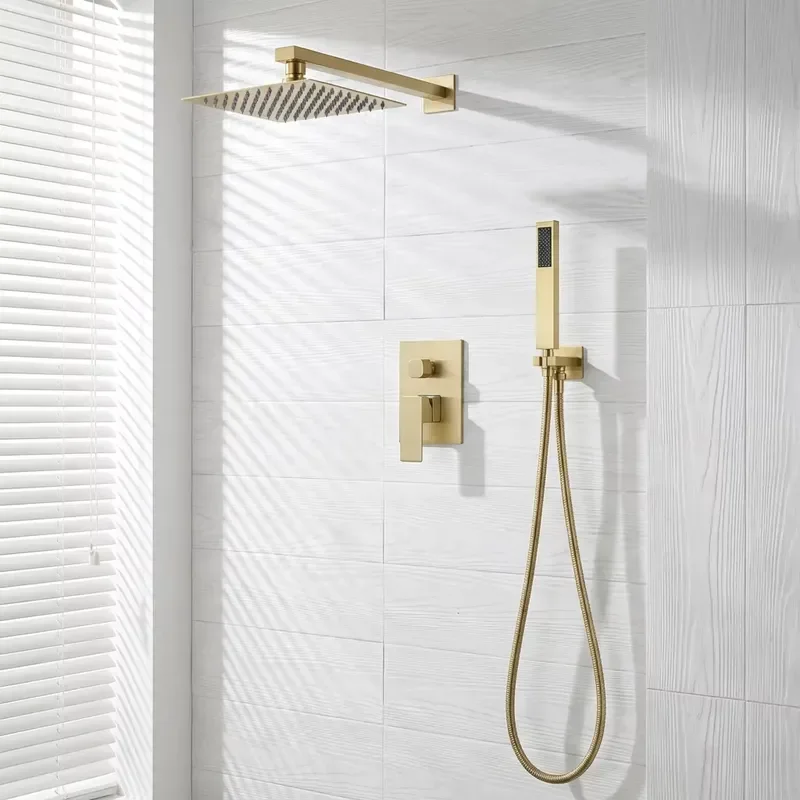 Bathroom Shower Hot and Cold Shower Mixer in Wall Mounted Rain Concealed Shower Set Brushedgold Nickle Stainless Steel Gold