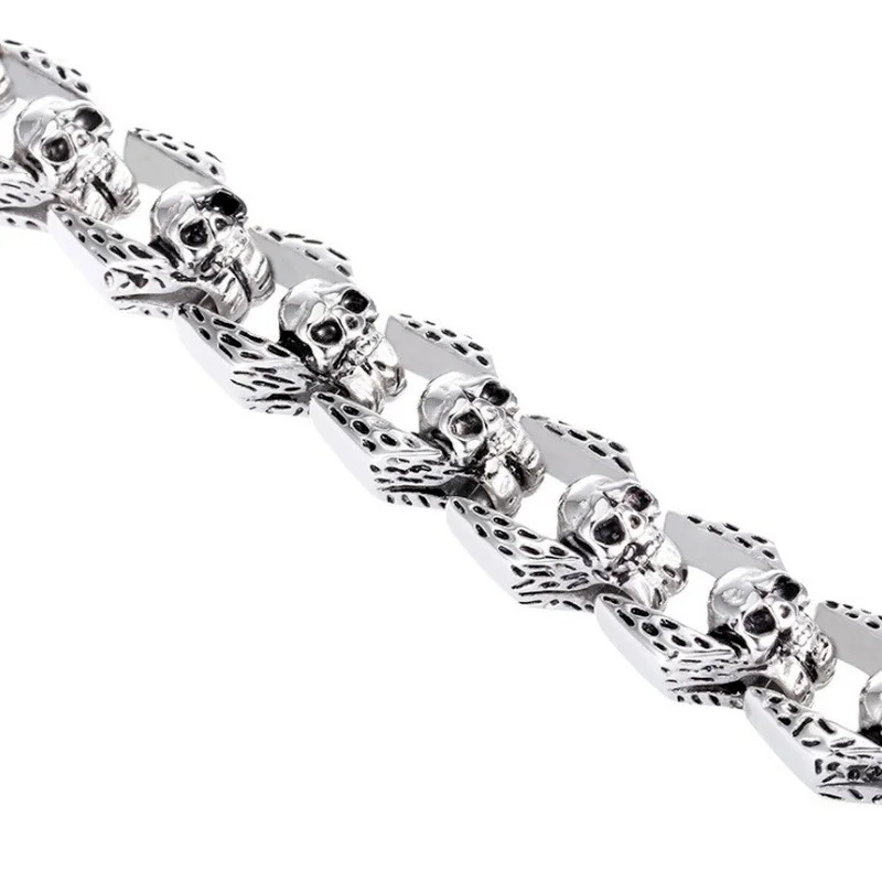 Fashion Punk Skull Head Titanium Steel Men\'s Bracelet Vintage Rock Motorcycle Bracelet Jewelry