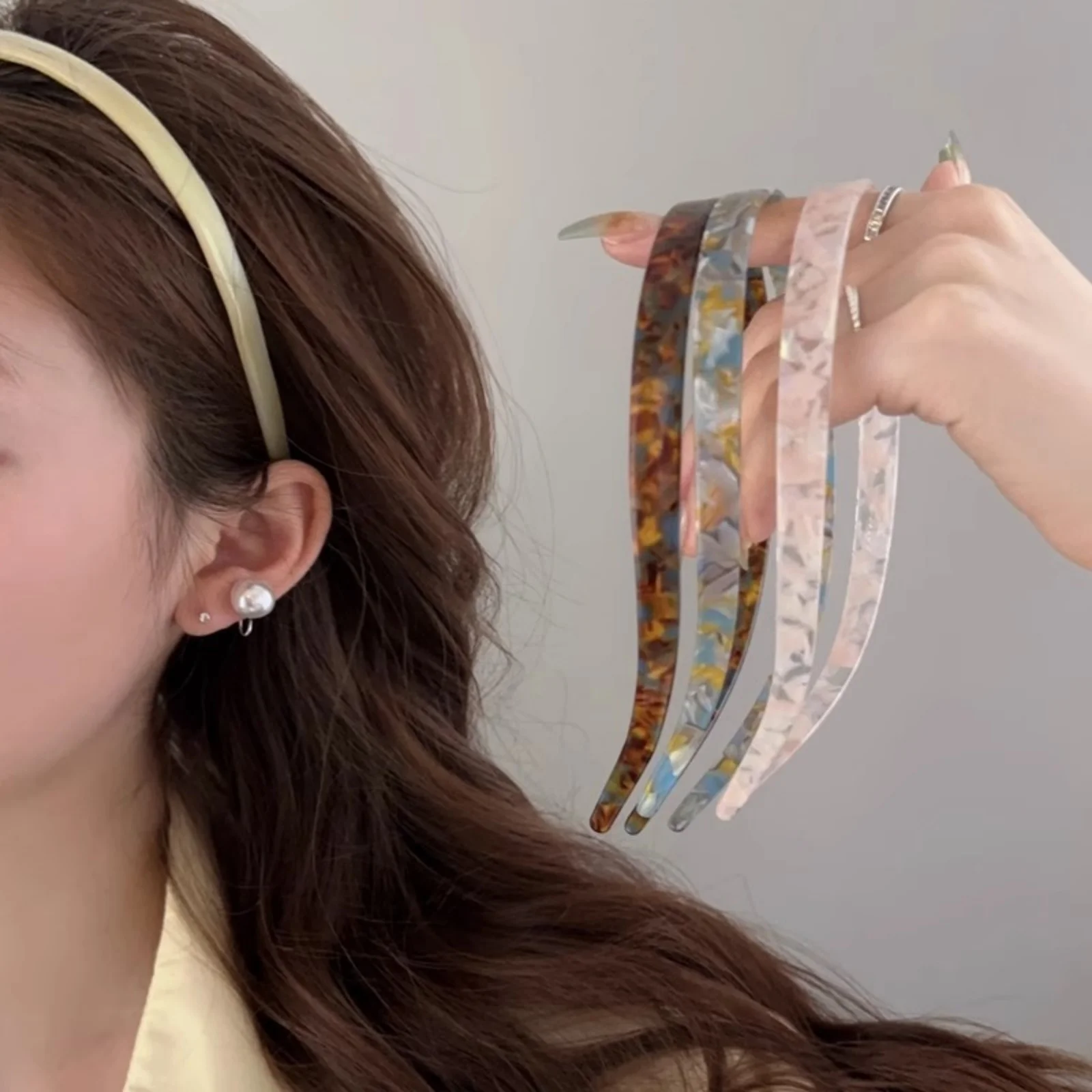 

1 Ladies Non-Clamping Ear Bone Hair Accessories Acetic Acid Headband Headband High-End Hairband Girls 2024 New Summer Elegant He