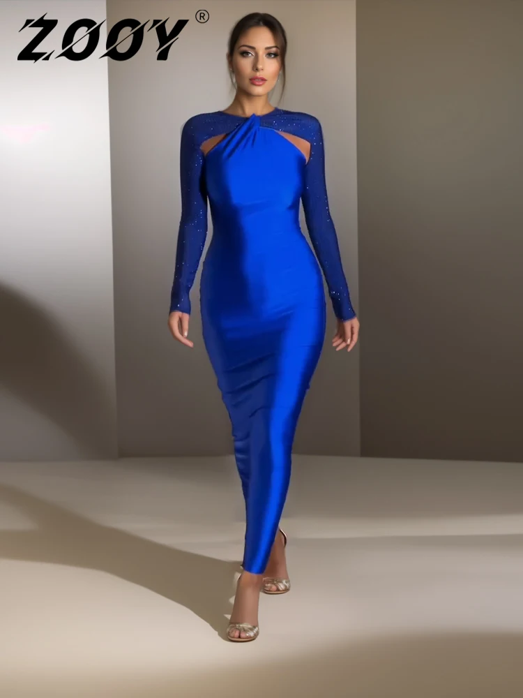 

Women Dress in Spring and Summer with Noble Temperamentslim Fit Bright Color Klein Blue Dinner Party Dress Zooy