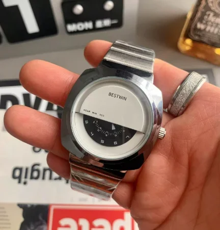 Hip Hop Stylish Mens Watch Special Half Open Dial Silver Metal Steel Band Minimalist Punk Quartz Wrist Watch for Boys