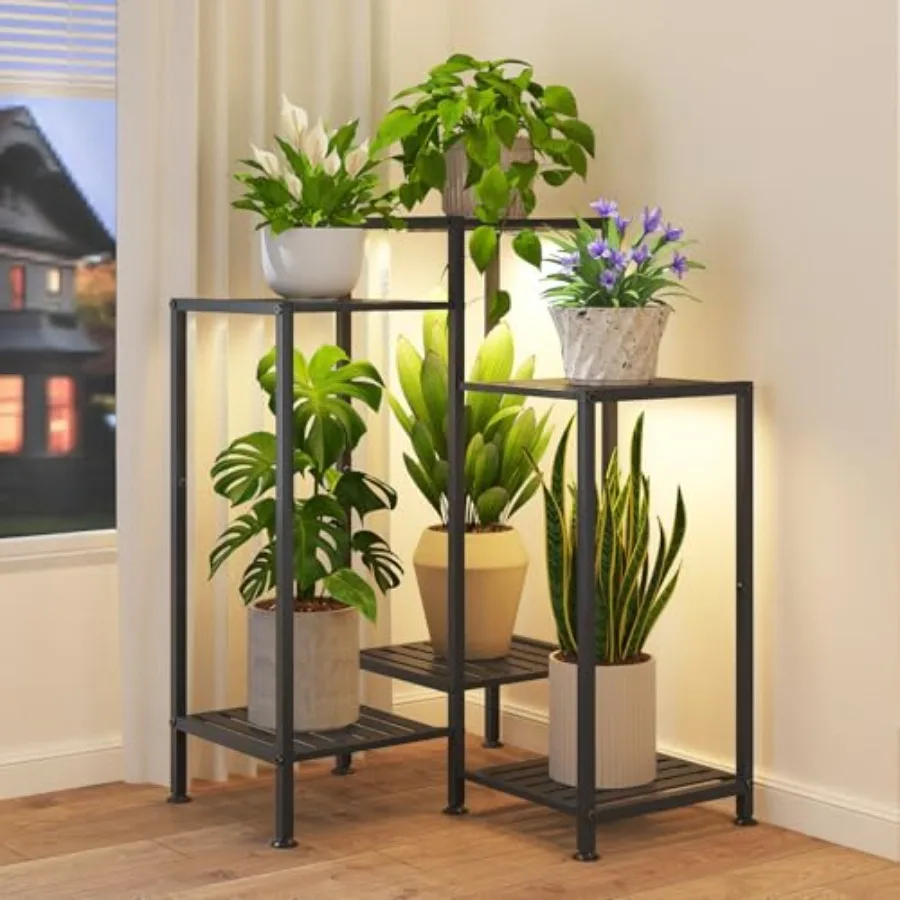 

Indoor Plant Stand with Grow Light Metal 6 Tier Corner Flower Holder Shelf Outdoor for Large Pots Tall Rack for Patio Porch Bal