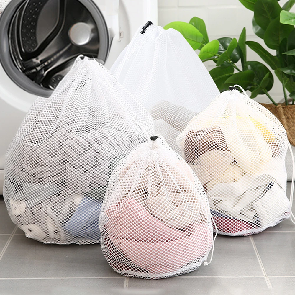 1PC Mesh Laundry Bag - Machine Washable Drawstring Design Travel Wash Bag for Blouses, Hosiery, Stockings, and Underwear