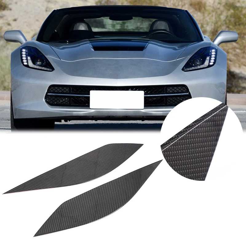 For Corvette C7 2014-2019 Real Carbon Fiber Sticker Headlight Brow Decoration Sticker Car Headlight Decoration Auto Accessories
