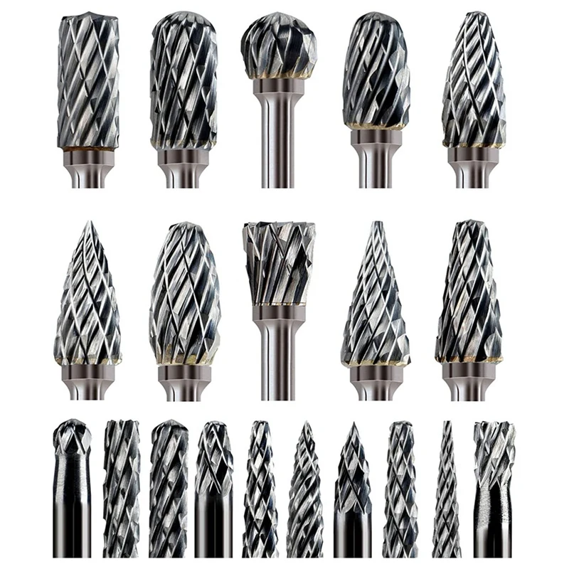 

Carbide Burr Set Accessories Attachments 20PCS Die Grinder Rotary Tool Rasp Wood Carving Bits Metal Grinding Engraving