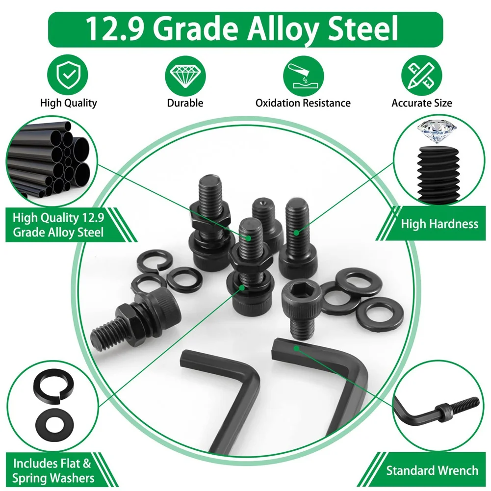 A78I 1500PCS Screws Nuts and Washers Assortment, Hex Socket Head Cap Metric Bolts and Nuts Kit for 3D Printer Furniture
