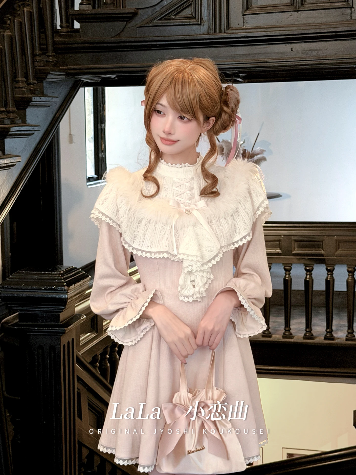 Elegant Lady Japanese Original Lolita Design Sweet Off-Shoulder Long Sleeve Knitted Dress Cute Doll Feel  Versatile Long Dress