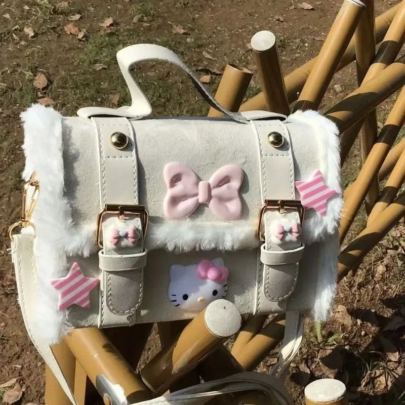 Sanrio-Bolso de mano de piel sintética para chica, bandolera sencilla de Hello Kitty, bolso de hombro cuadrado Kawaii, regalo de cumpleaños, Y2K