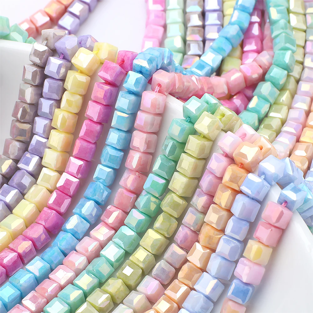 6mm wasserfleckengefärbte, facettierte Kristallglasperlen in Macaron-Farben, quadratische Glasperlen für DIY-Schmuckherstellung