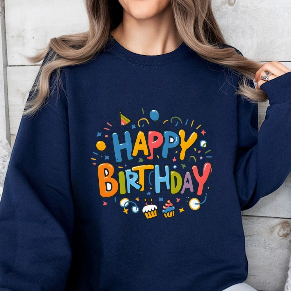 Birthday Graphic Casual Sweatshirt Trendy Multi-Colored Cotton Soft Top New Fashion Crew Neck Pullover Long Sleeve Loose Sweater