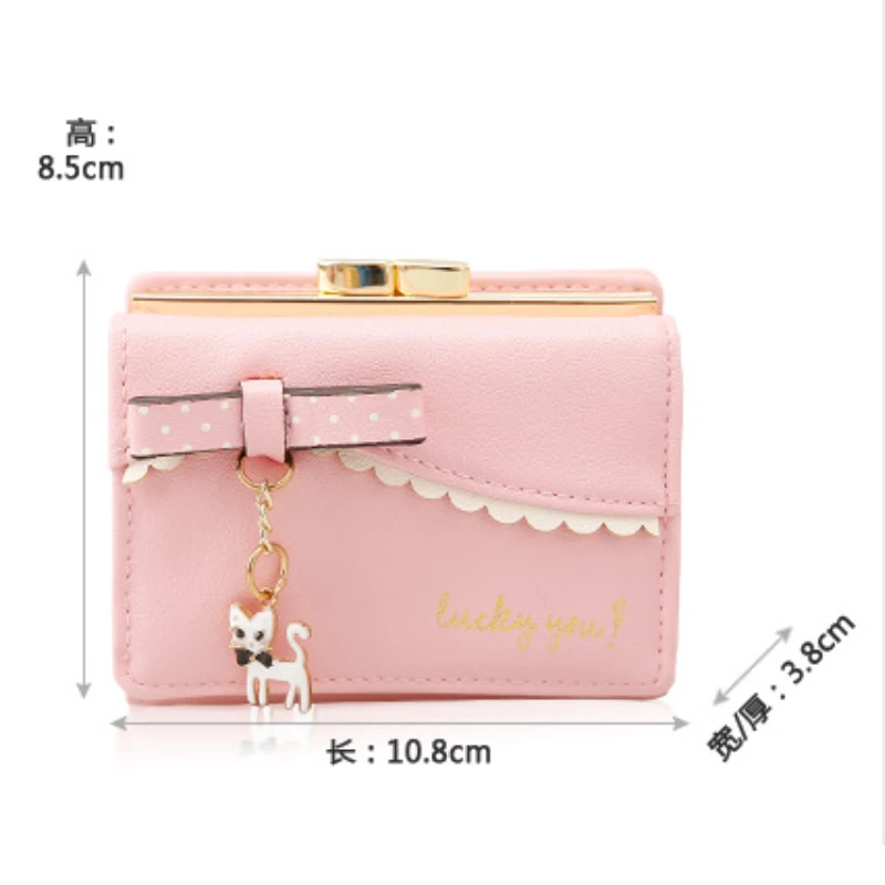 Damen Brieftasche niedliche weibliche kurze japanische und koreanische neue Katze Mini Anhänger Student kleine Brieftasche Metall münze Geldbörse Karten halter