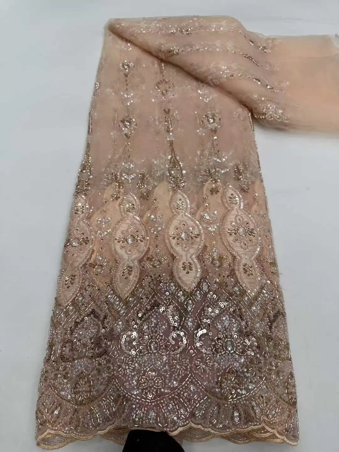 아프리카 헤비 비즈 레이스 원단 2025 고품질 비즈 나이지리아 스팽글 신랑 레이스 프랑스 튤 원단 파티 드레스 재봉용