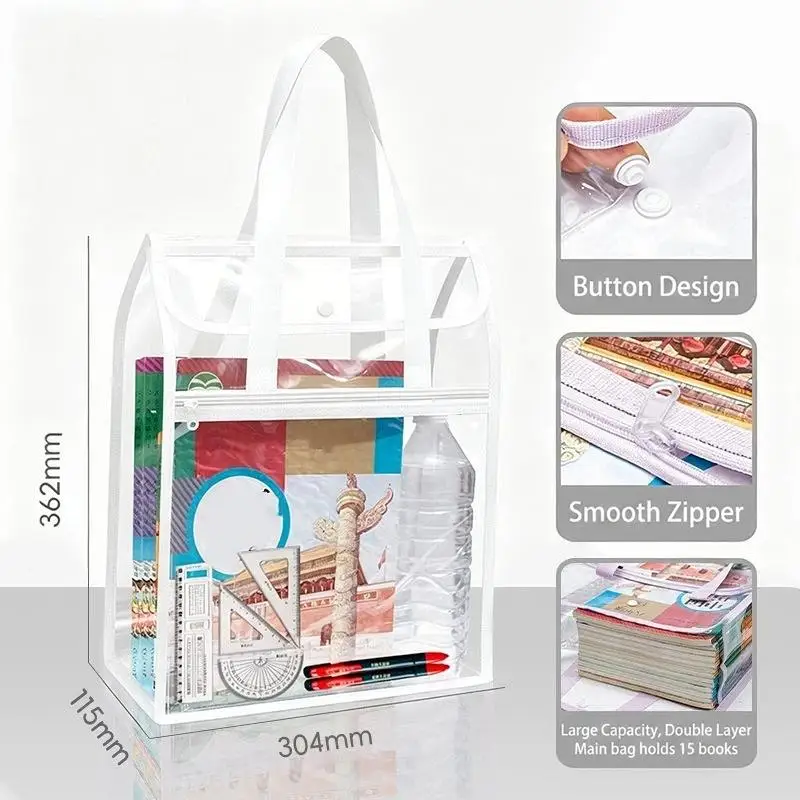 Thickened Waterproof PVC A4 Square File Bag 1Pcs Transparent Large Capacity Handheld Storage Pouch For Student Exam Use