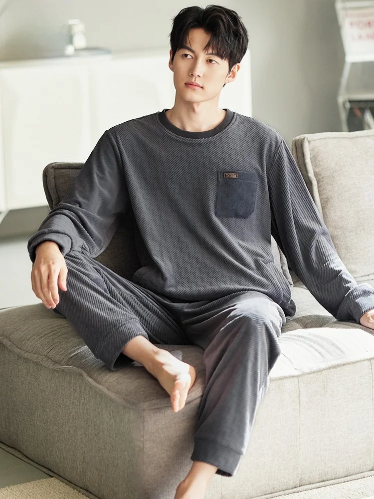 men's-winter-thickened-coral-fleece-pajamas-soft-long-sleeve-round-neck-home-clothes-comfortable-leisure-style-sleepwear