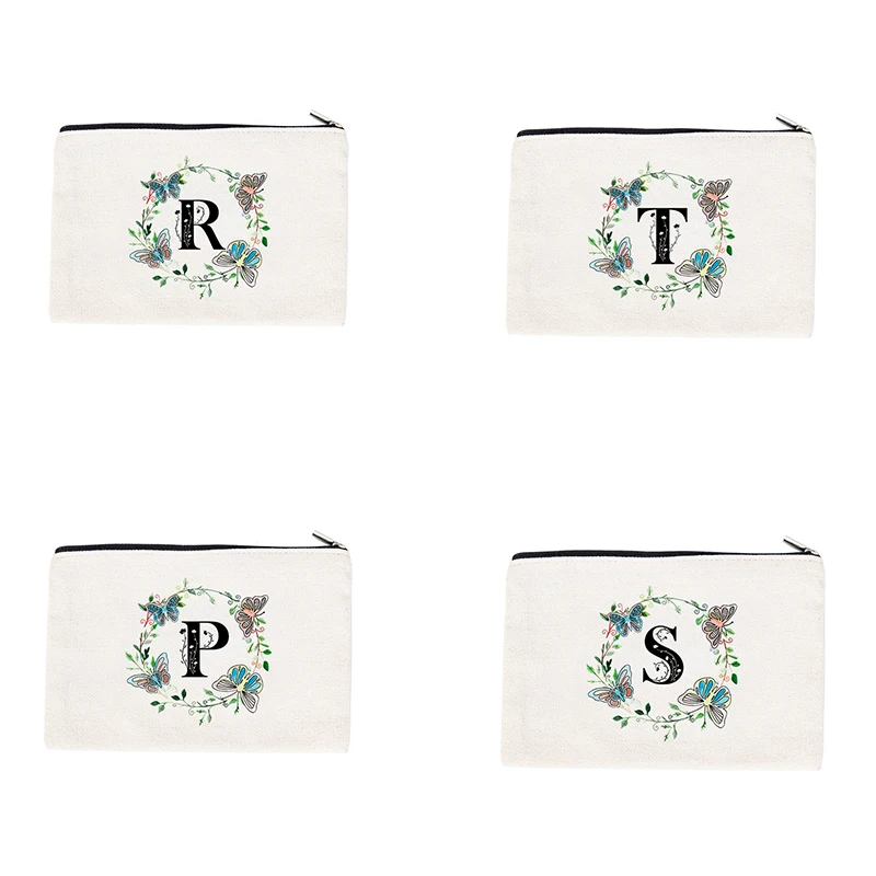 

Butterfly and Lotus Letter Pattern Series Canvas Makeup Bag Large Capacity Bag Multi functional Storage Bag Women's Handbag