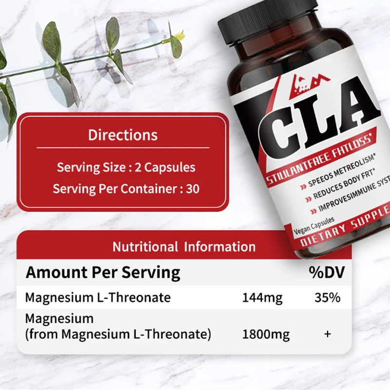 CLA Magnesium L-threonate for both men and women | Non GMO, soy and gluten (60 soft capsules)