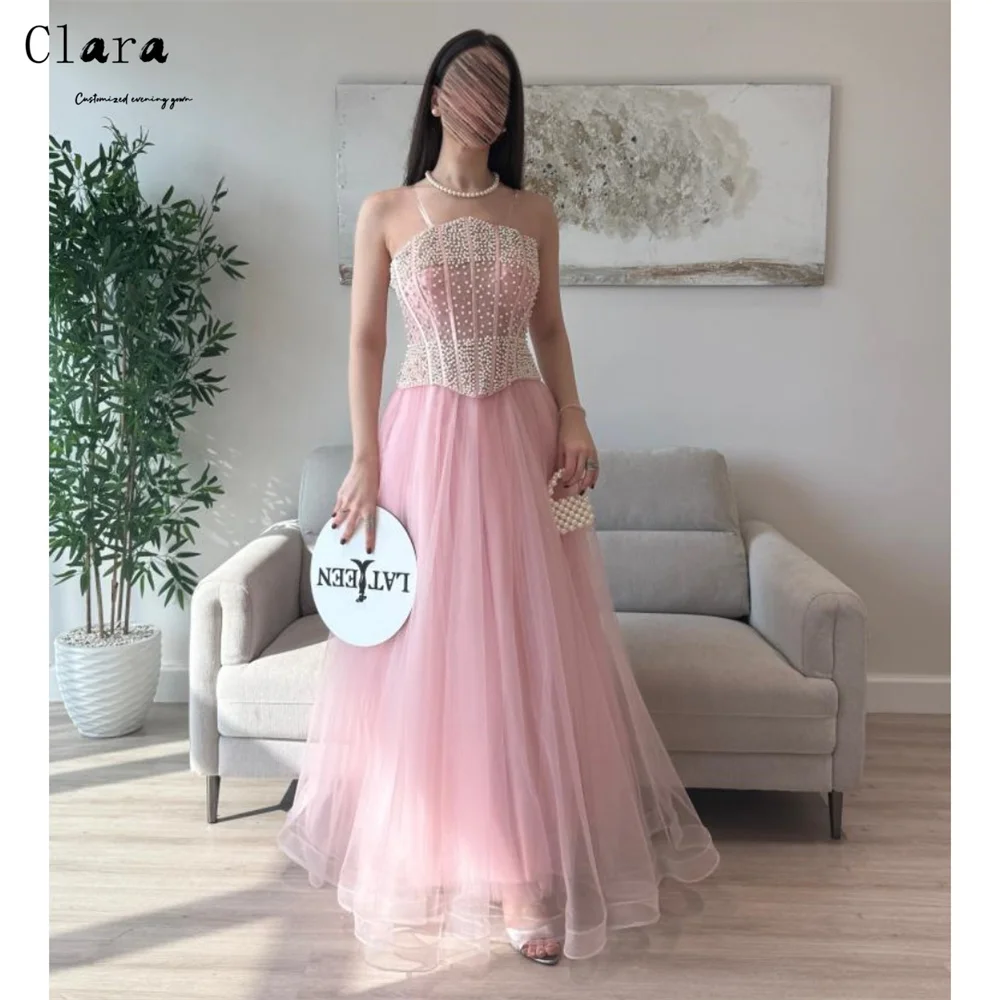 

Clara Custom Pink Off-shoulder Sleeveless A Line Elegant Evening Dresses for Woman Luxury Dresses for Prom Dress 2025 Party Chic