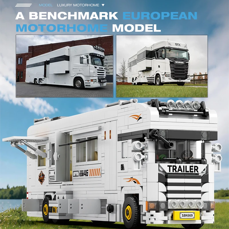 1180PCS Luxury Motorhome Building Block Travel Camping Vehicle Model Bricks Desktop Ornament Educational DIY Toy Birthday Gift